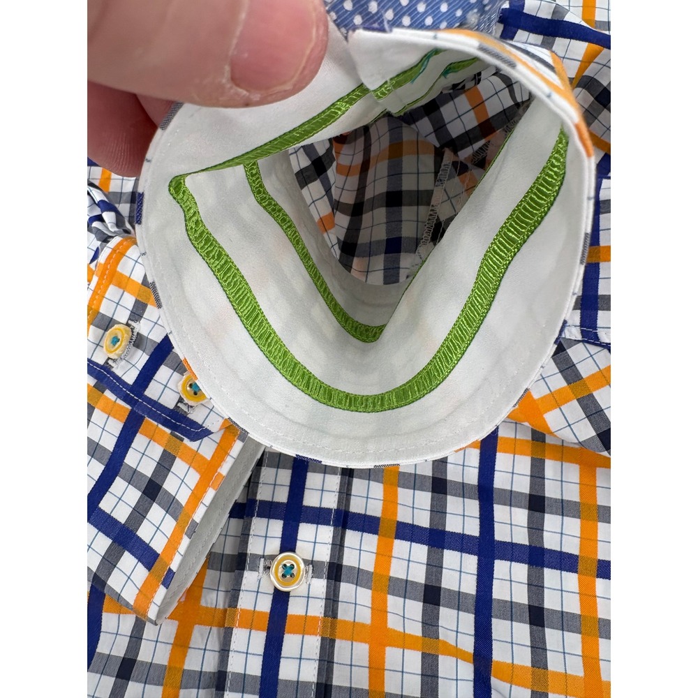 Robert Graham Men's L/G Plaid Long Sleeve Button Up Shirt Orange Navy Green - Picture 8 of 11